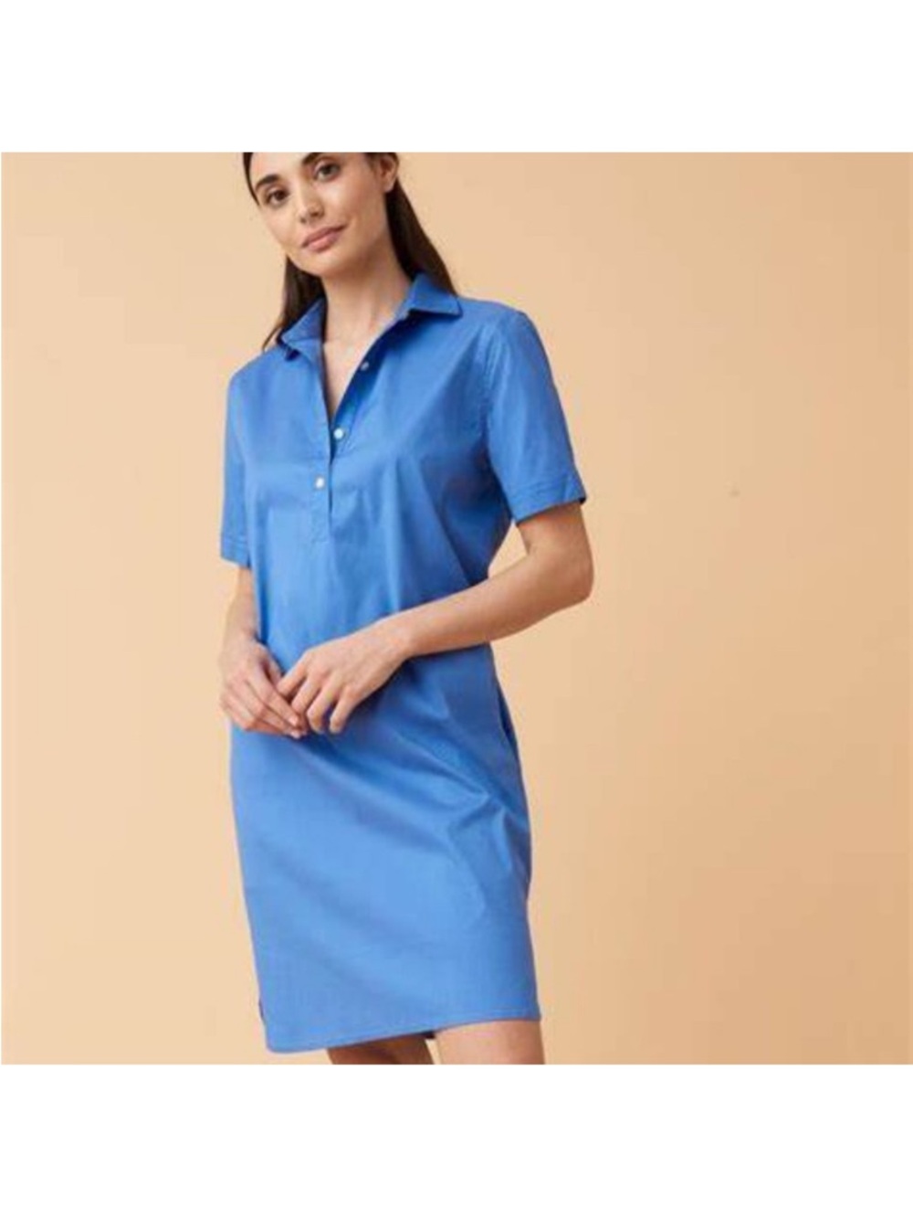 UntuckIt Women's Stretch Cotton Popover Presley Shirt Dress Pockets Blue Size L